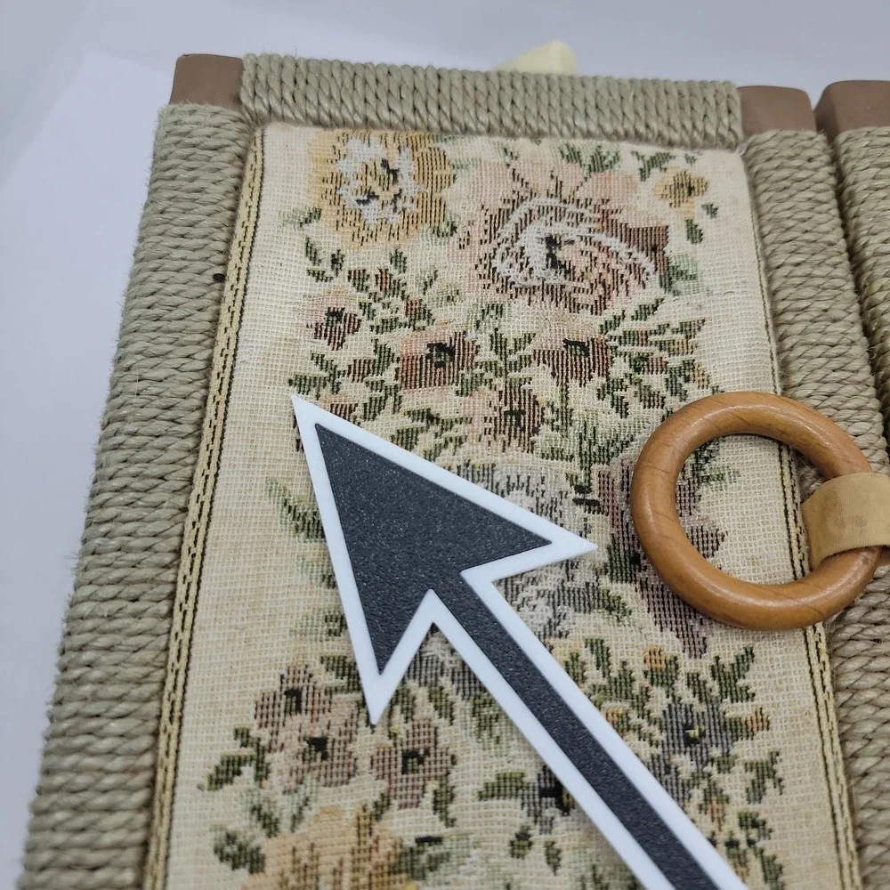 Vintage Wicker Floral Tapestry Sewing Basket Box Double Lid Wood Handle W/ Tray